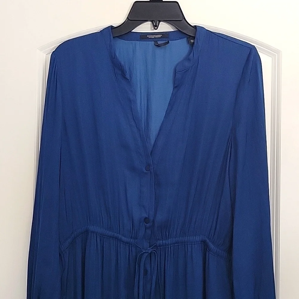 SCOTCH & SODA NAVY BLUE VNECK BUTTON DOWN PLEATED MAXI DRESS SIZE LARGE